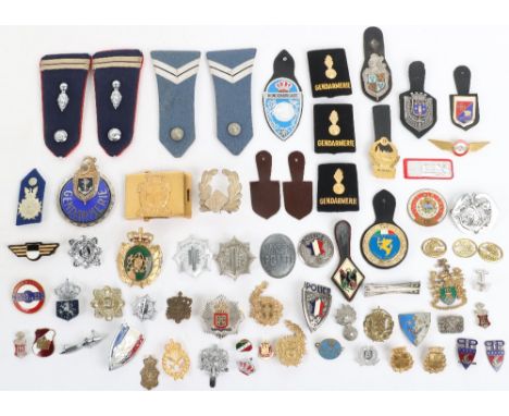 Quantity of  Overseas Police Badges/shoulder boards, including: 2 x Dutch police cap badges, Denmark police cap badge (green 