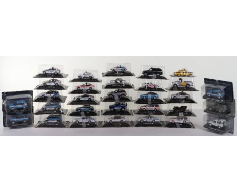 Quantity of Mixed Police 1:43 scale diecast models, including different cars from different countries around the world, with,