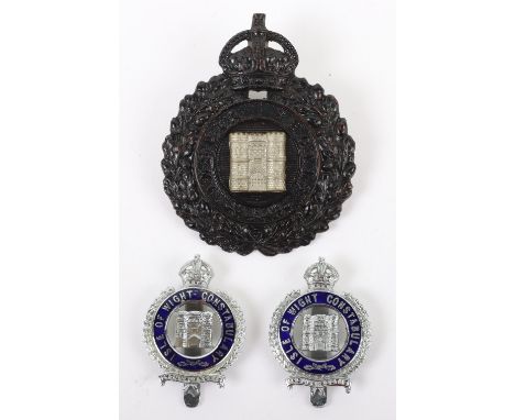 Isle of Wight Constabulary Helmet Badge, pre 1935, black wreath, Kings crown, white metal castle centre, complete with two lu