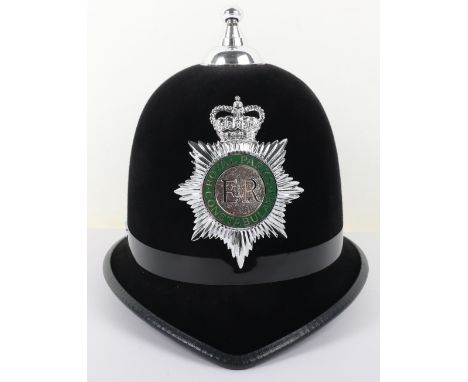 Obsolete Royal Parks Constabulary Ball Top Police Helmet, Queens crown chrome/green enamel helmet plate, black felt covered h