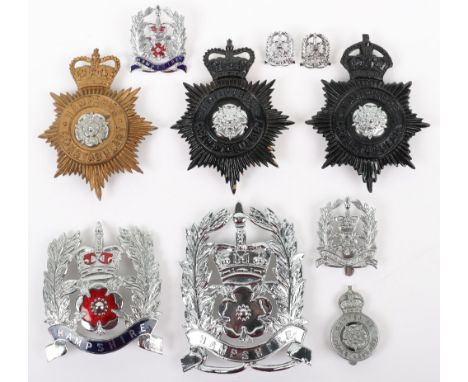 Obsolete Hampshire Constabulary Police Badges, Kings crown: black star, helmet plate, chrome cap badge, with rear slider fitt