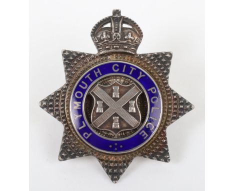 Plymouth City Police Senior Officers Kings Crown Silver Cap badge, sterling silver, blue enamel, cofa centre, with two fixing