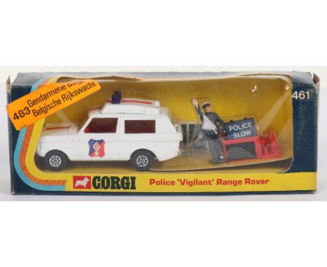 Scarce Export Boxed  Corgi Toys 483 Belgium Police Vigilant Range Rover, white body, red stripe, whizzwheels, policeman, boll