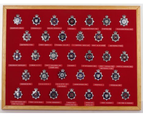 Collection of Thirty Three Obsolete Police Blue Ring Cap Badges, Kings crown: Hampshire  Constabulary, Queens crown: Somerset