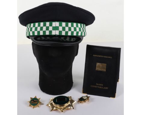 Scarce Obsolete Greenwich Parks Constabulary Helmet Plate, gilt star badge, with green/black enamel centre, with two fixing l