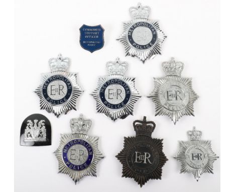 Quantity of Obsolete Metropolitan Police Badges, including Queens crown, pre 1973 black star helmet plate, Motorcycle helmet 