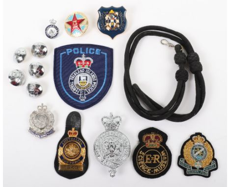 Mixed Obsolete Badges, Queens crown Royal Barbados Police chrome helmet plate, Queens crown Royal Hong Kong police cap badge,