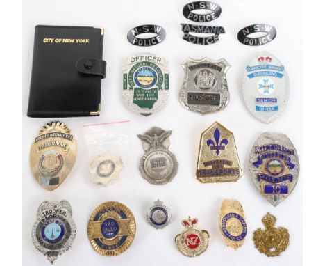 Collection of Obsolete Overseas Police Badges, Quebec Ministere Des Transports cap badge, Kings crown Ontario provincial poli