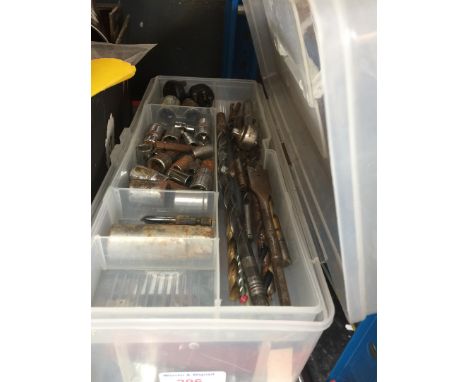 A PLASTIC TUB OF TOOLS