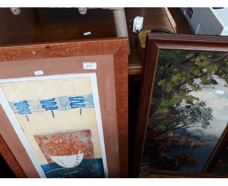 A MODERN OIL ON CANVAS SIGNED MARCELLI AND A PRINT SIGNED LULIE DE BREE