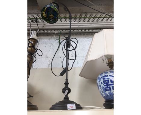 METAL ADJUSTABLE LAMP WITH SMALL LEADED GLASS SHADE