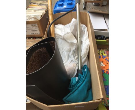 BOX OF MISC. INCLUDING SOFT TOYS, FLOOR MAT, A CARPET BEATER, ETC