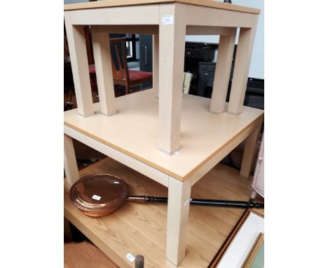 A GROUP OF THREE LIGHT WOOD TABLES