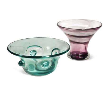 An amethyst glass bowl, probably by Powell,  of flared form, 15.5 x 19.5cm, together with another green glass bowl, probably 