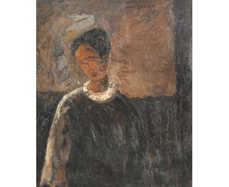 § Ivan Peries (1921-1988) Half-length portrait of a womaninscribed and signed 'Kurukūlasuriya / Ivan Peries' (upper centre)oi