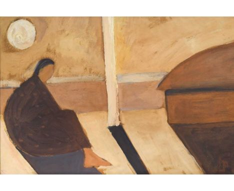 § Ivan Peries (1921-1988) Seated figure in a landscapesigned with initials (lower right)oil on paper laid to board53 x 78cmPr