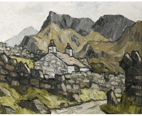 § Sir Kyffin Williams OBE, RA (1918-2006) Stone Cottage before a Mountain, Walesoil on canvas39 x 49.5cmProvenance:Purchased 