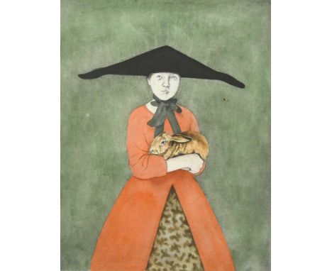 § Richard Wathen (1971-) Agathehand coloured watercolour over gravure etching29 x 22.5cm