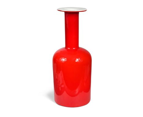 Otto Brauer (1897-1938) for Holmegaard, a cased glass Gul vase,  in red and white glass43cm highIn good condition.