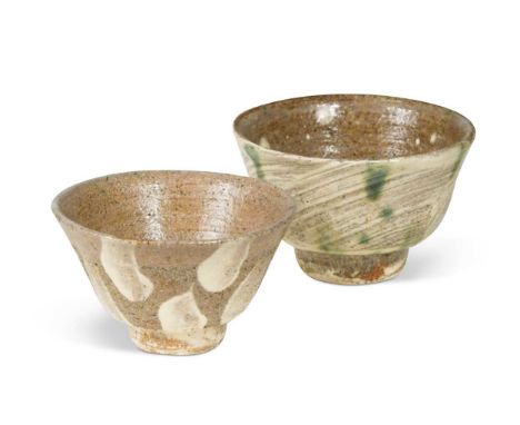 § William Marshall (1923-2007), two small stoneware bowls, the larger brushed to the exterior with hakeme slip and embellishe