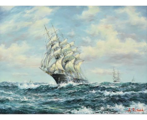 A Richard (20th Century) Seascape, signed lower right, oil on board, measurements 35 x 45 cm, frame 50 x 60 cm