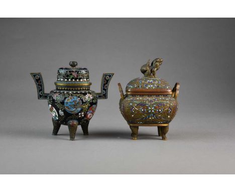 Two Chinese enamelled censers and covers, Qing DynastyThe first of archaistic form with bracket handles and domed cover, rais