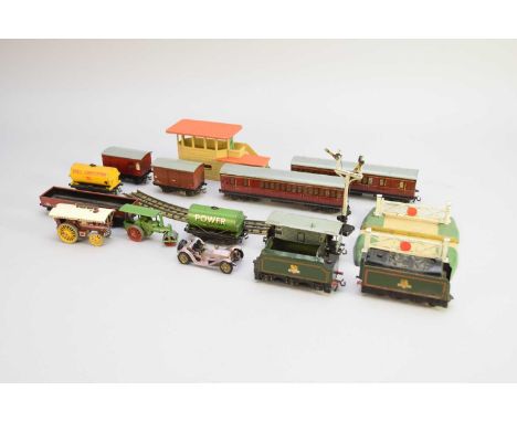 A collection of Hornby Dublo tinplate, including a locomotive, ‘Duchess of Montrose’, ‘46232’, green and red livery, with han