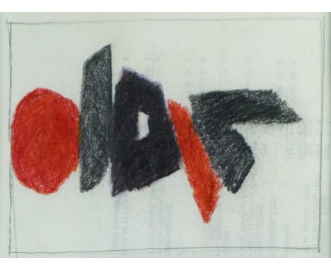 Bernard Farmer (British 1919-2002) Red and Black Abstract, pencil and crayon, measurements 10 x 13.5 cm, frame 26 x 28 cm, to