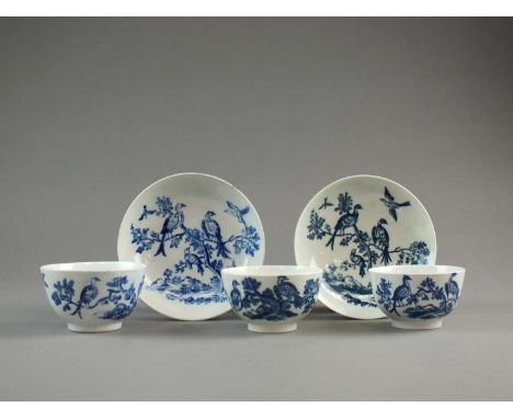 A good comparison group of 'Birds in Branches' porcelain saucerscirca 1775-1800transfer-printed in underglaze blue, comprisin