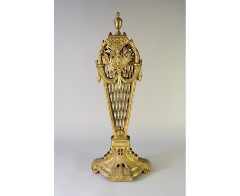 An Empire style cast and pressed brass folding fan-form fire screen, 20th century, 67cm high, 97cm wide (open)Condition repor
