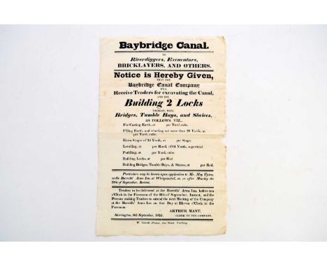 BAYBRIDGE CANAL ARCHIVE, 1825 - 1875. A fascinating archive of material concerning the building and closure of the Baybridge 