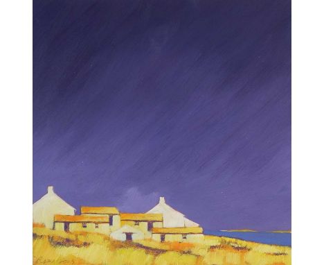 John S Piper (British b.1946) Coastal Farm, signed and dated 2003 lower left, oil on board, measurements 30 x 30 cm, frame 49