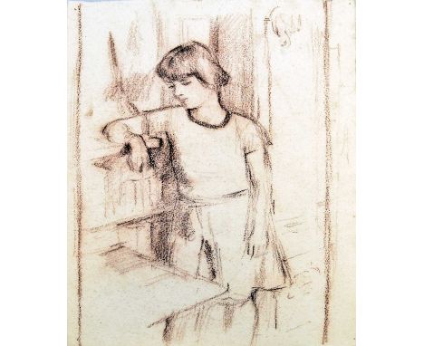 Maurice Field (1905-1988) Two chalk drawings of young girls and three small ink drawings together with certificates of authen