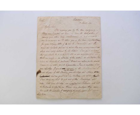 SMITH, Spencer (b.1770) British Ambassador. Autograph letter signed to Lord Nelson, Constantinople 20th March 1800, hoping to