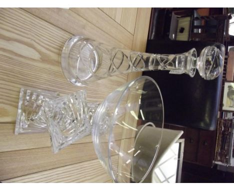 Contemporary Royal Doulton decanter with conforming fruit bowl and candlestick 