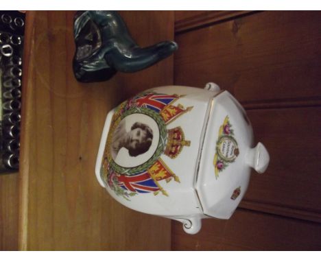 Ringtons 1937 coronation biscuit barrel together with a poole seal 