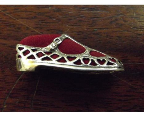  Silver stamped pin cushion, shoe