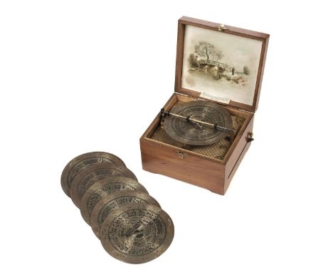 * Symphonium. An early 20th century Continental musical box, the walnut box inscribed 'Symphonium', enclosing a gold painted 