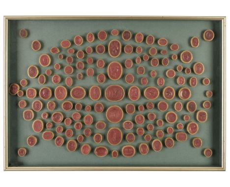 * Grand Tour Plaster Intaglios. A collection of approximately 150 mounted miniature red plaster intaglios of classical and ne