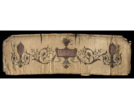 * After Robert Adam (1728-1792). A classical painted frieze on silk, 18th century, finely painted frieze depicting a rectangu