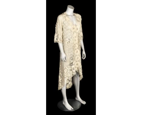 * Clothing &amp; Accessories. A 1920s long lace coat, handmade Irish crochet coat or over-dress, intricately patterned with l