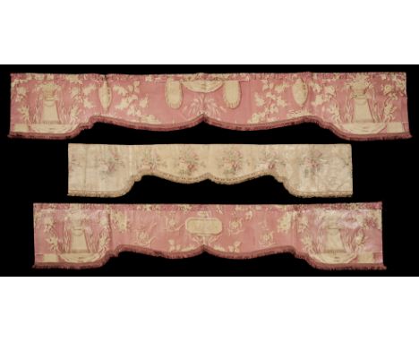 * Curtains. A pair of shaped pelmets, Miss Frith, Kensington, London, circa 1890s, 2 matching stiffened glazed chintz pelmets