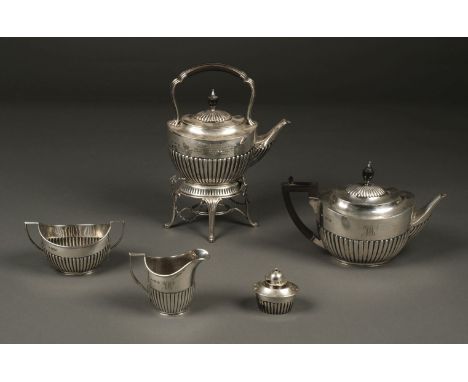 * Tea Set. An Edwardian silver 4-piece tea set by William Hutton &amp; Sons Ltd, London 1903, comprising teapot, spirit kettl