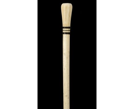 * Walking Stick. A George III period whale bone walking stick, the handle with tortoiseshell and silver roundels, 92.5cm long