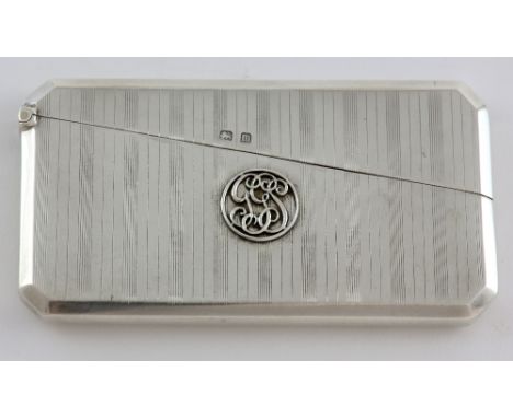 George V silver card case with engine turned decoration, by Asprey & Co. Ltd., Birmingham, 1911, 56.5g, 4.6cm x 8.5cm,.   