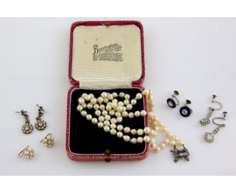 Mixed group of items, pearl cluster earrings with hook fittings mounted in white and yellow metal testing as 9 ct, with two p