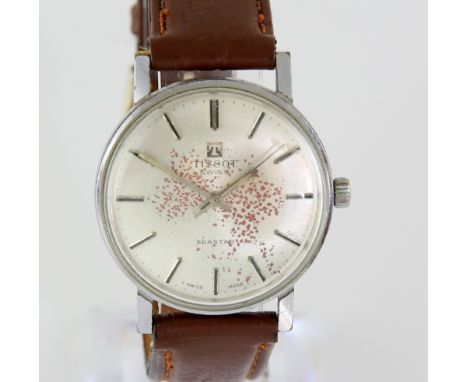 A gentleman's Tissot Seastar, silver dial with baton hour markers, mechanical movement, in stainless steel case, and brown le
