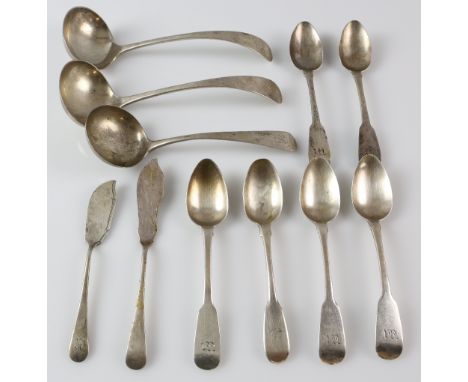 Pair of Edward VII silver Old English pattern sauce ladles, by John Round & Son Ltd., Sheffield, 1904, another sauce ladle, t