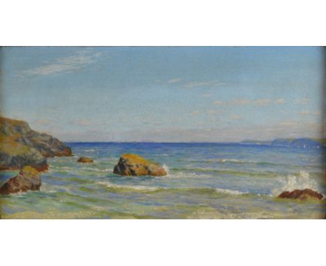 Arthur Hughes (British, 1832-1915), Cornish seascape, oil on canvas signed, 21cm x 40cm.See Arthur Hughes, his life and works