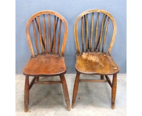 Set of four 19th century stick back chairs and two similar chairs